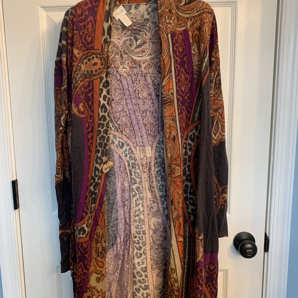 Chico's Paisley Knit Cardigan in Earthy Tones